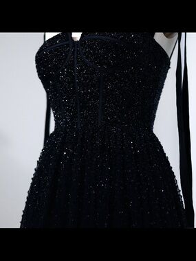 Black Beaded Strapless Evening Dress